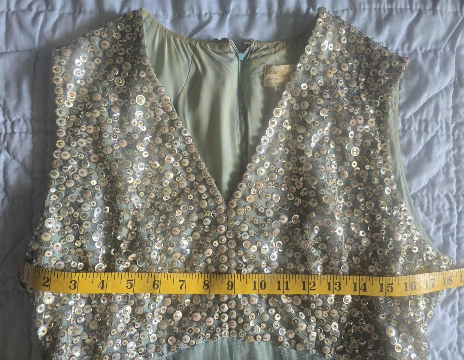 Victoria Royal Ltd. Vintage 60s Beaded Ice Blue Silk Formal Prom Dress size 18