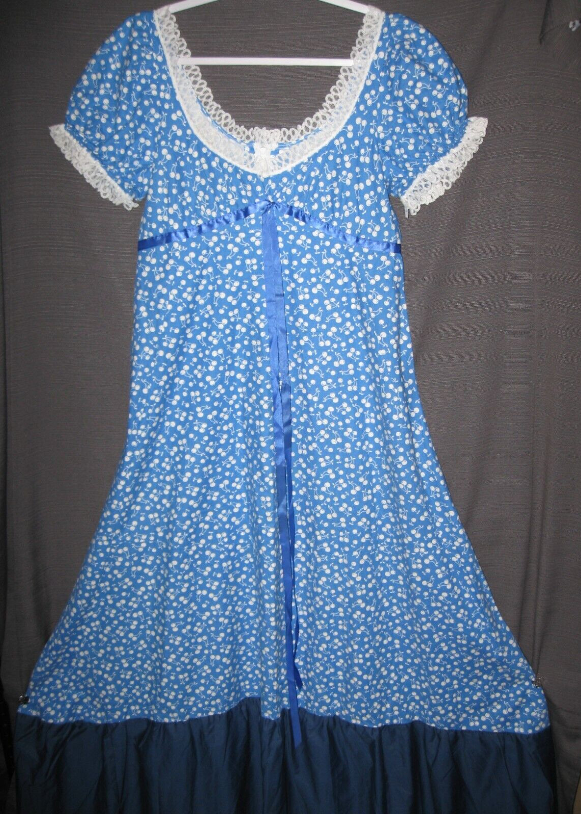 Vintage handmade long Maxi Prairie Dress Cherry Pattern w/Bag Cottage Core Farm
