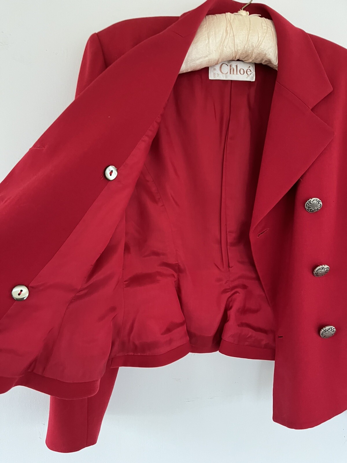Chloe A/W 1990 Vintage Red Runway Jacket Coat Martine Sitbon Silver Buttons