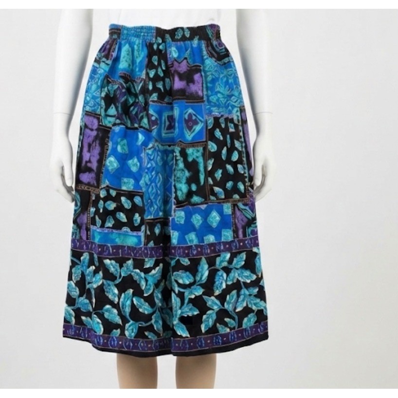 Vintage 90s Boho Patchwork Rayon Knee Length Skirt Small Art Teacher Whimsigoth