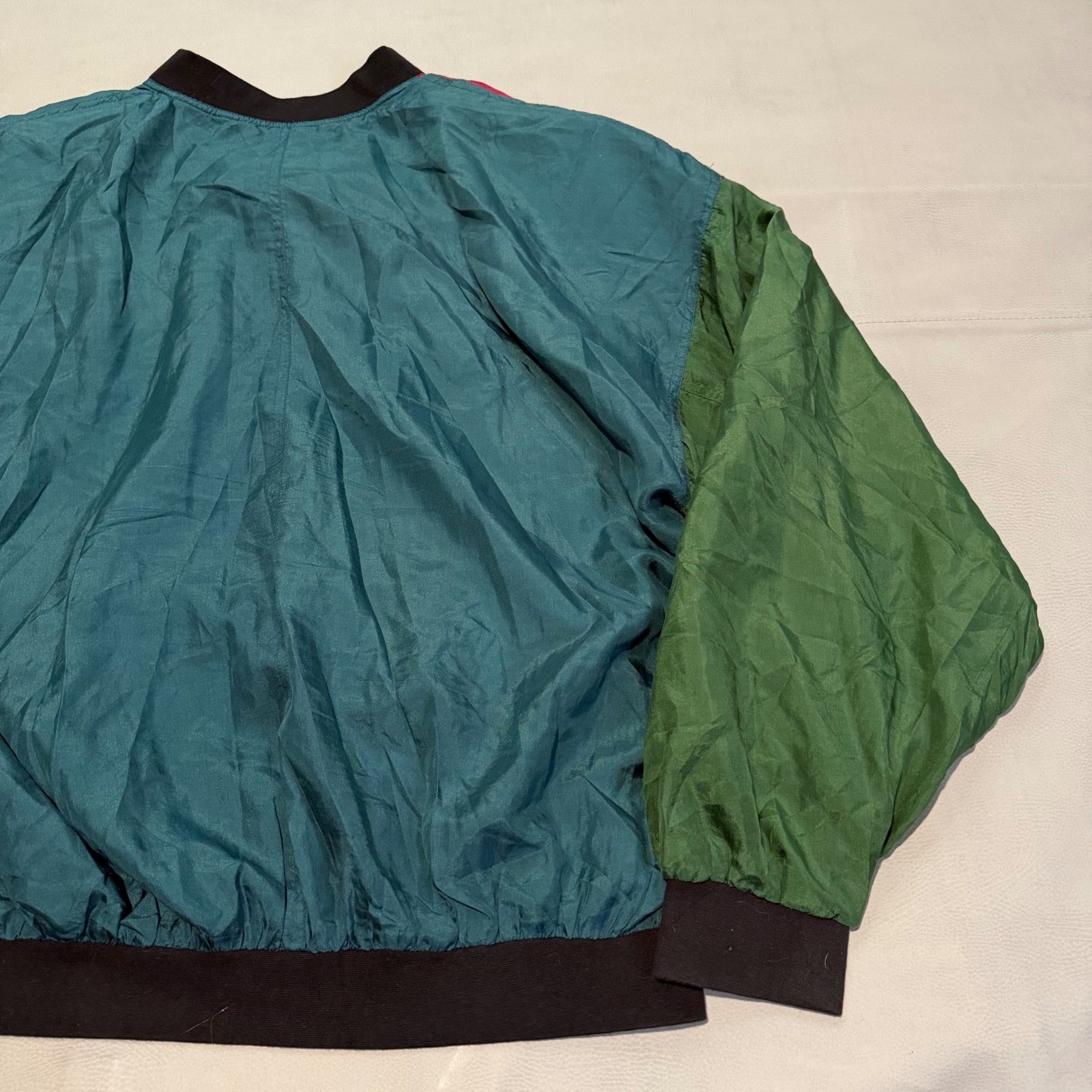 VTG Protest 100% Silk Colorblock Bomber Jacket Shoulder Pad Multicolor L-6858