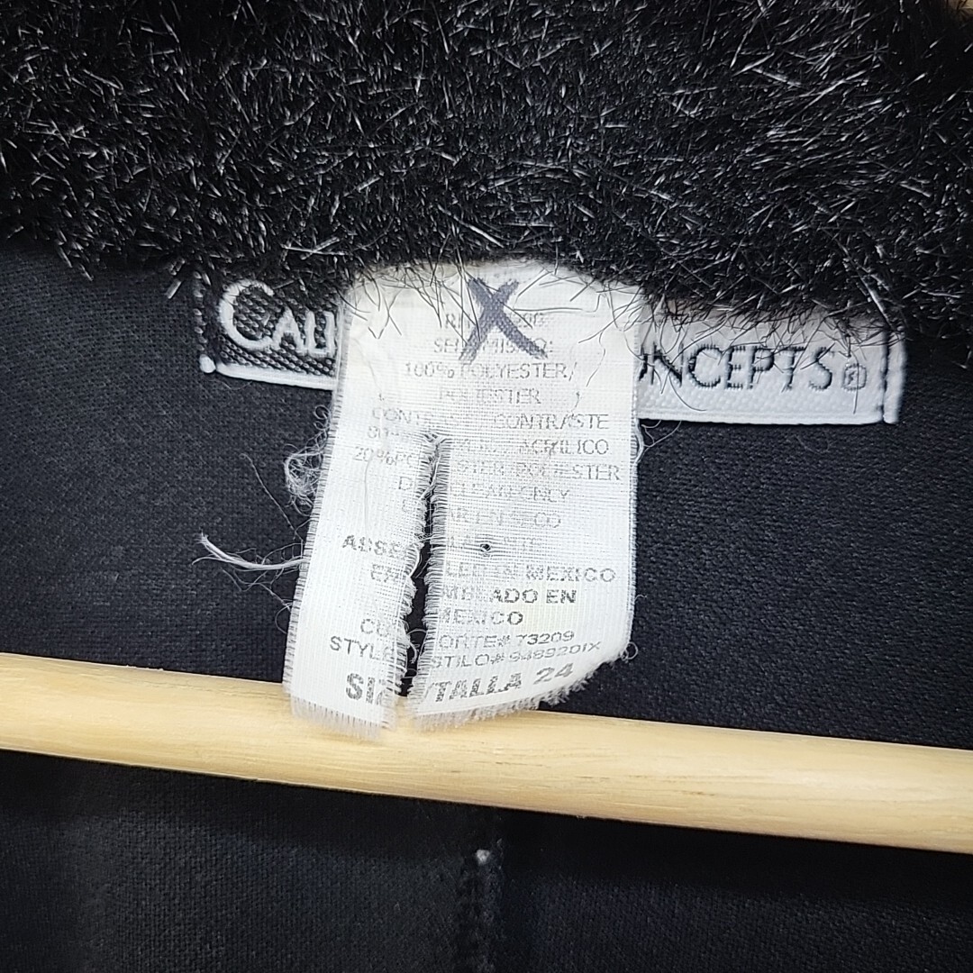 Vintage California Concepts Jacket Fur Collar Womens Black Sz L Large Long Wrap