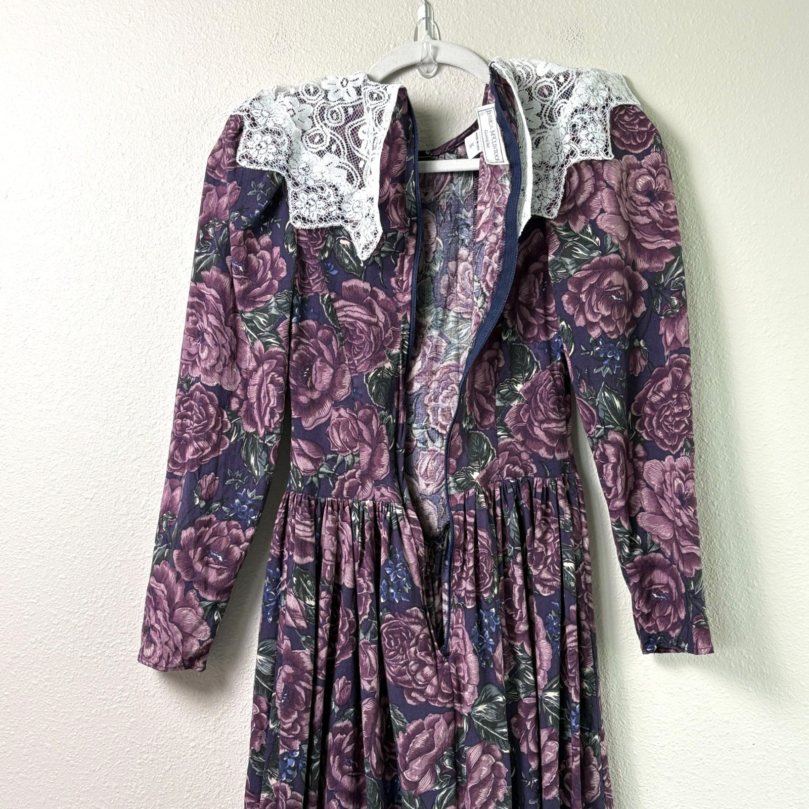 Vintage Jessica McClintock Gunne Sax Dress Size 3 4 Floral Lace Trim Cottage