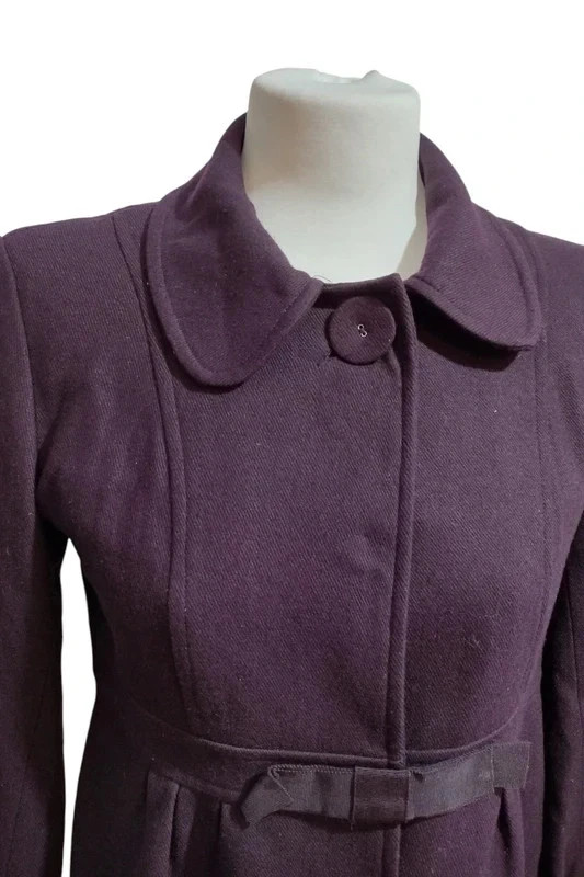 Vintage Wool Blend Short Coat Purple Plum Bow Ribbon Retro Cottagecore Jackie O