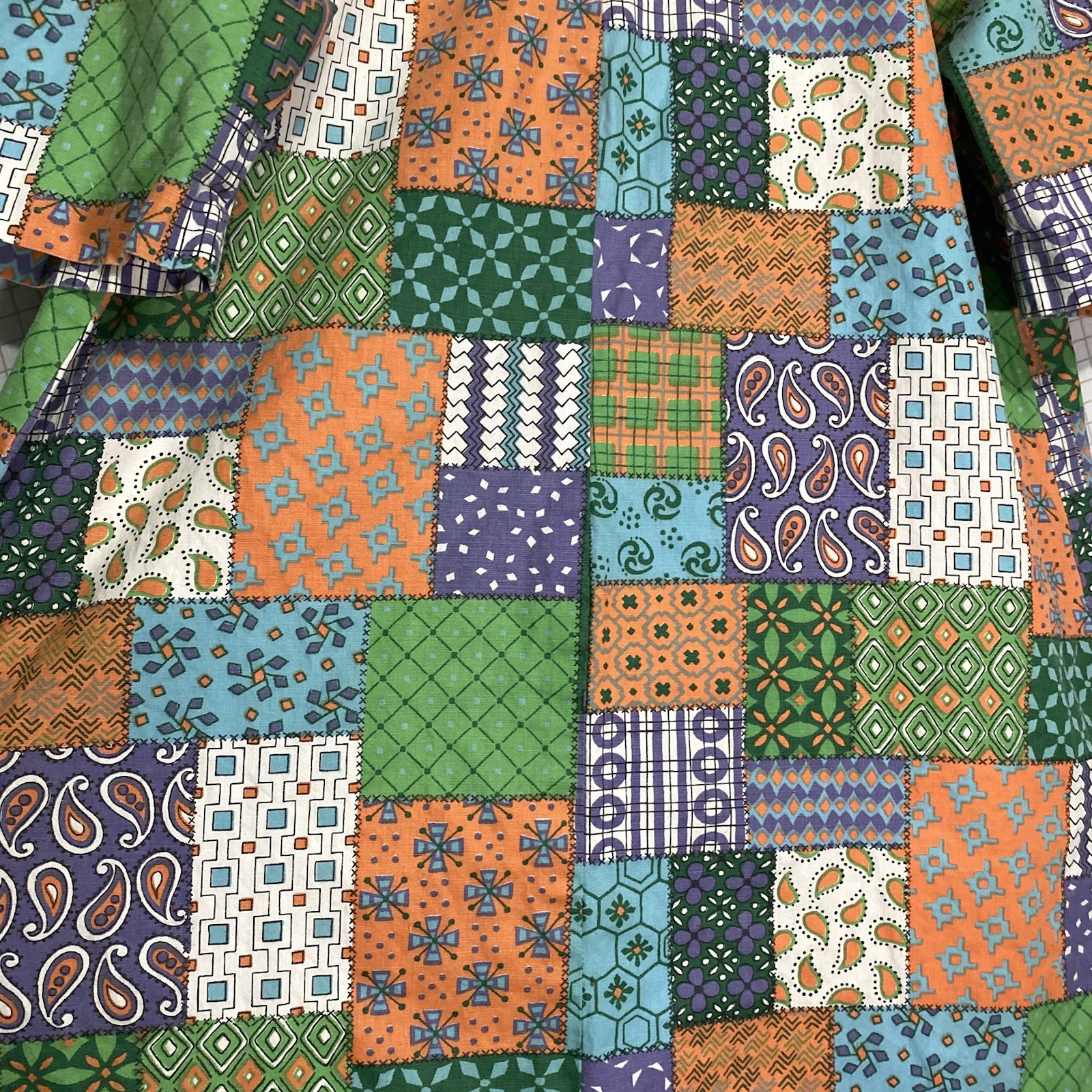 Vintage 40s 50s Paisley Dress Patchwork Print Chore Day House Button Front