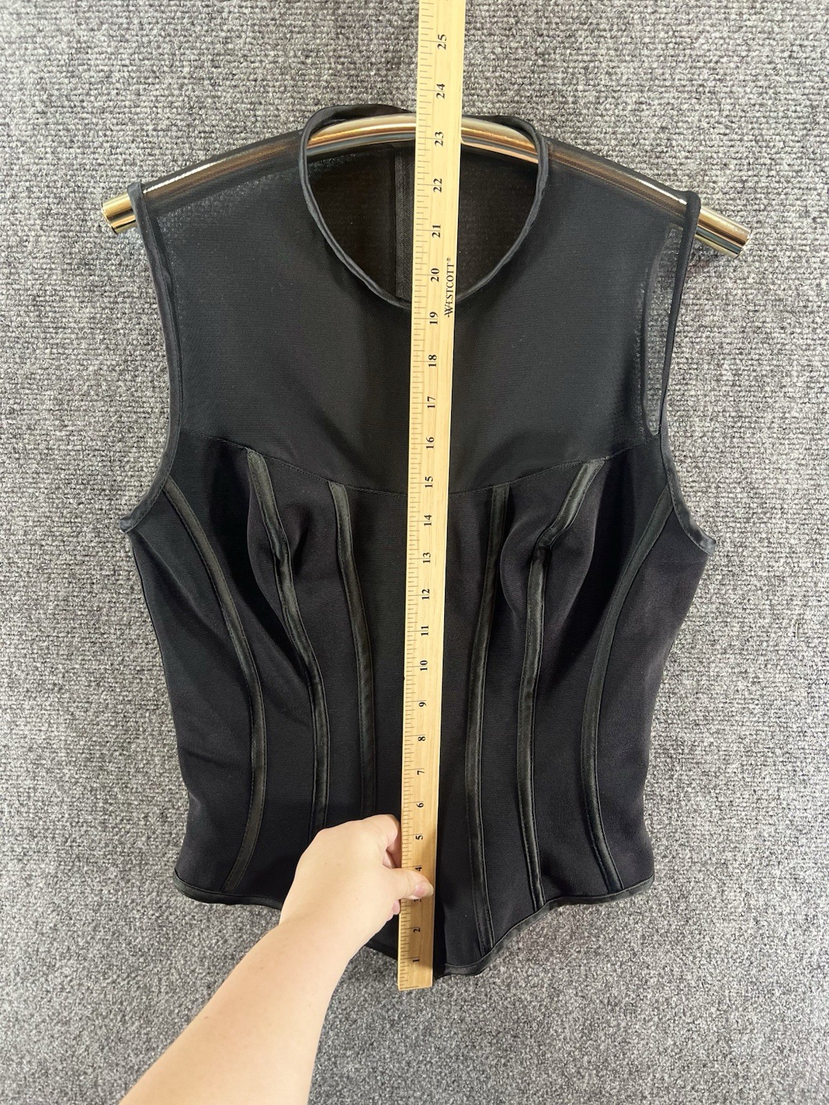 Vtg 90s Cache Mesh Bustier Ribbing Tank Top XL Glam Whimsigoth Grunge Sexy Y2K