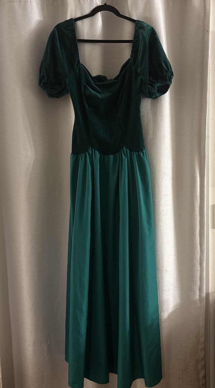 Vintage House of Bianchi Emerald Green Velvet & Taffeta Dress 80&rsquo;s Sweetheart