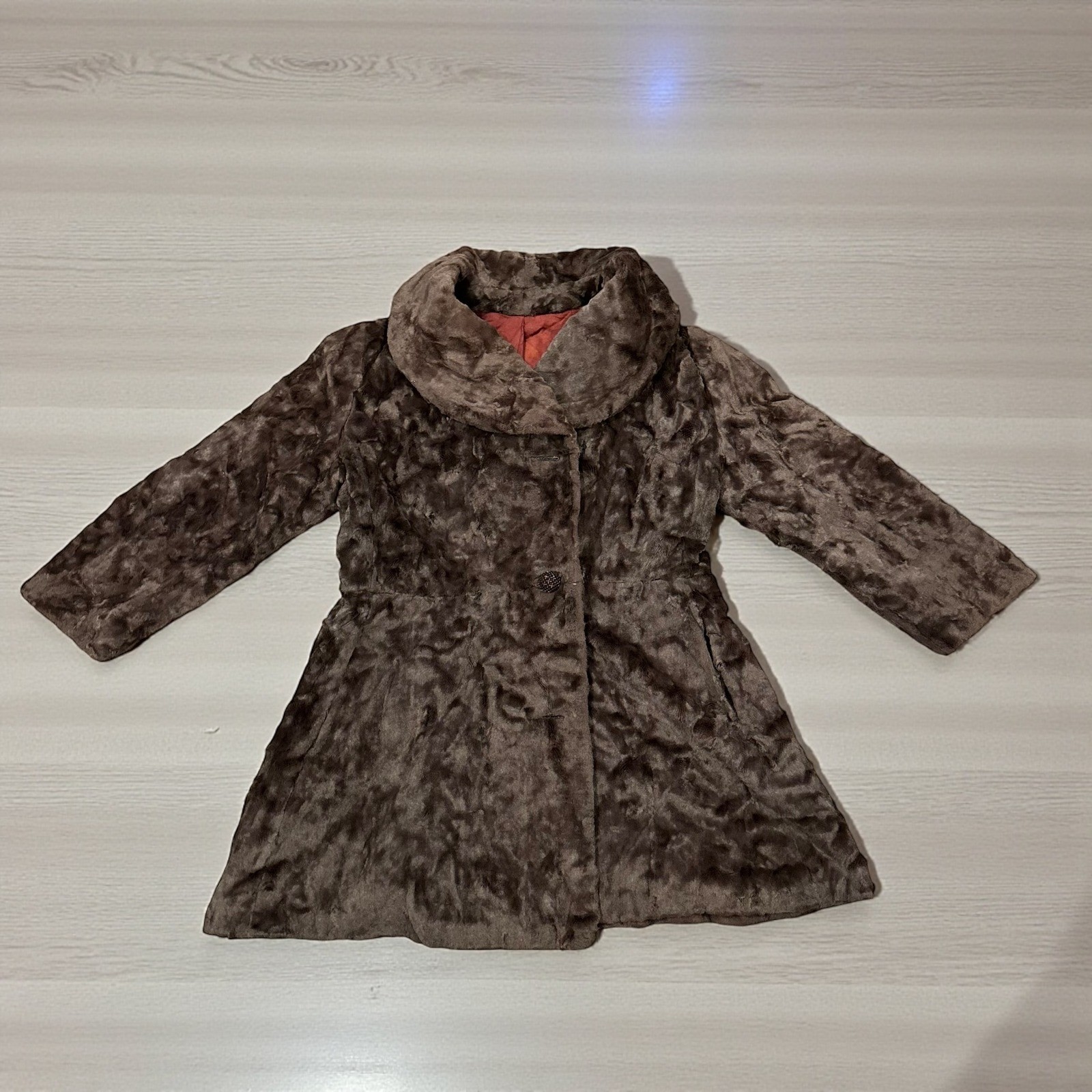 Vintage 1960s Fur Fabric Coat Brown West Germany Small 3/4 Sleeve Project Repair