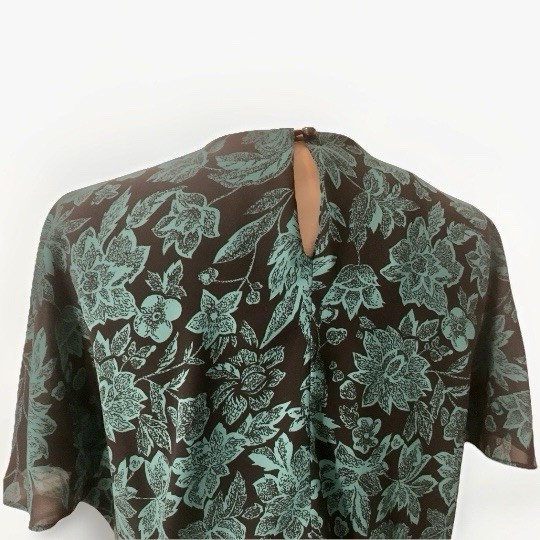 Vintage Dress short sleeve Green and Black Floral Print Sz. 10 Items California