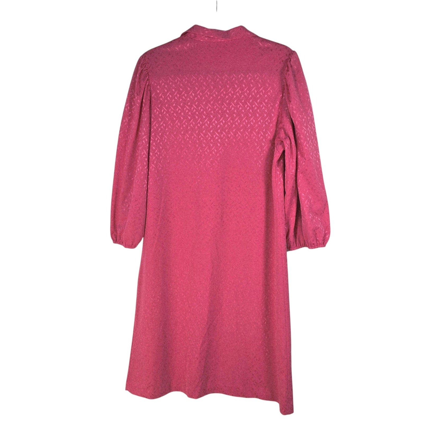 Vintage Union Made Pink Jacquard Shift Dress 3/4 Puff Sleeve Magenta Made in USA