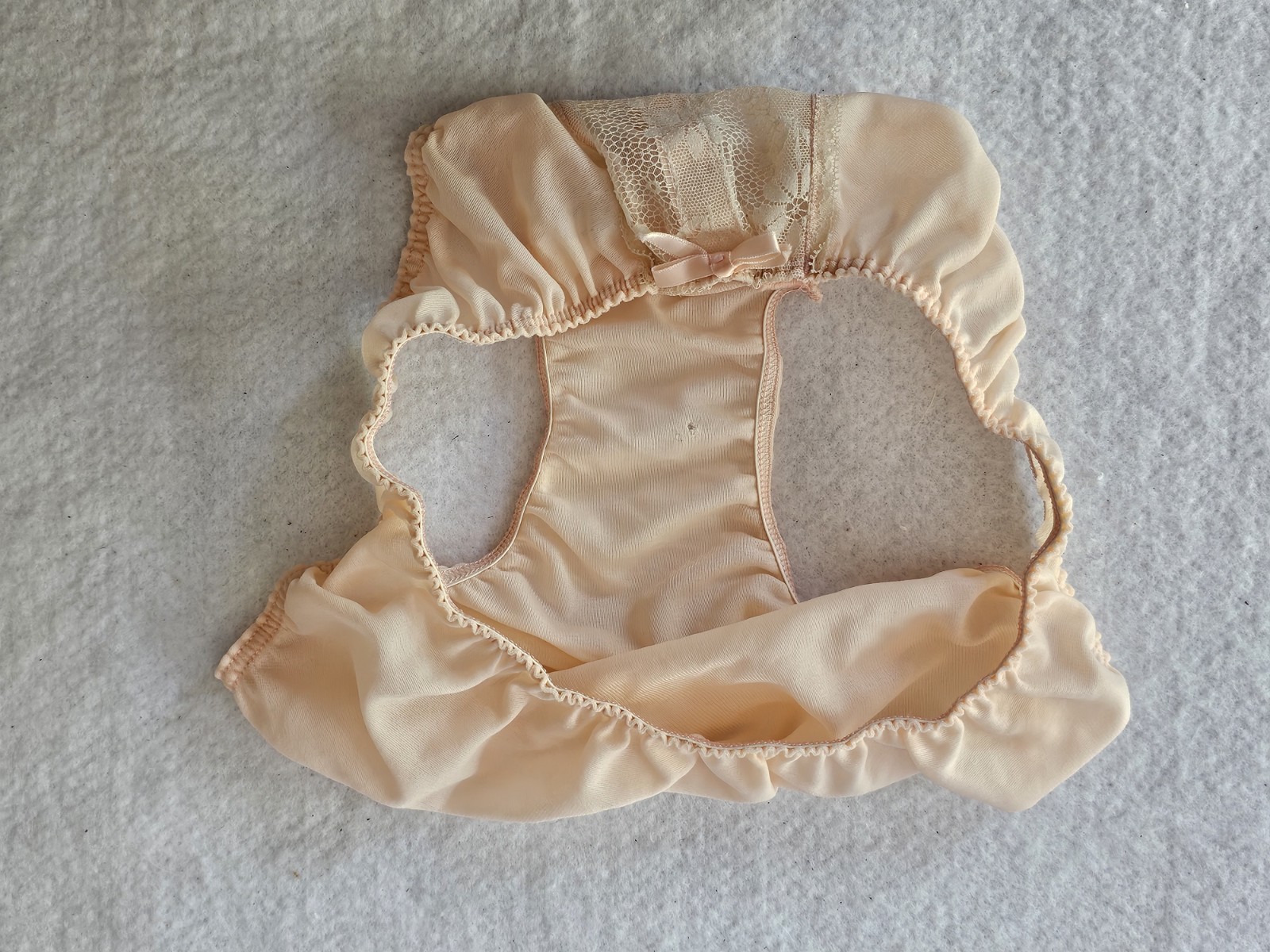Vassarette Sheer Nylon Bikini Panties Peach Lace Front Size 6 USA