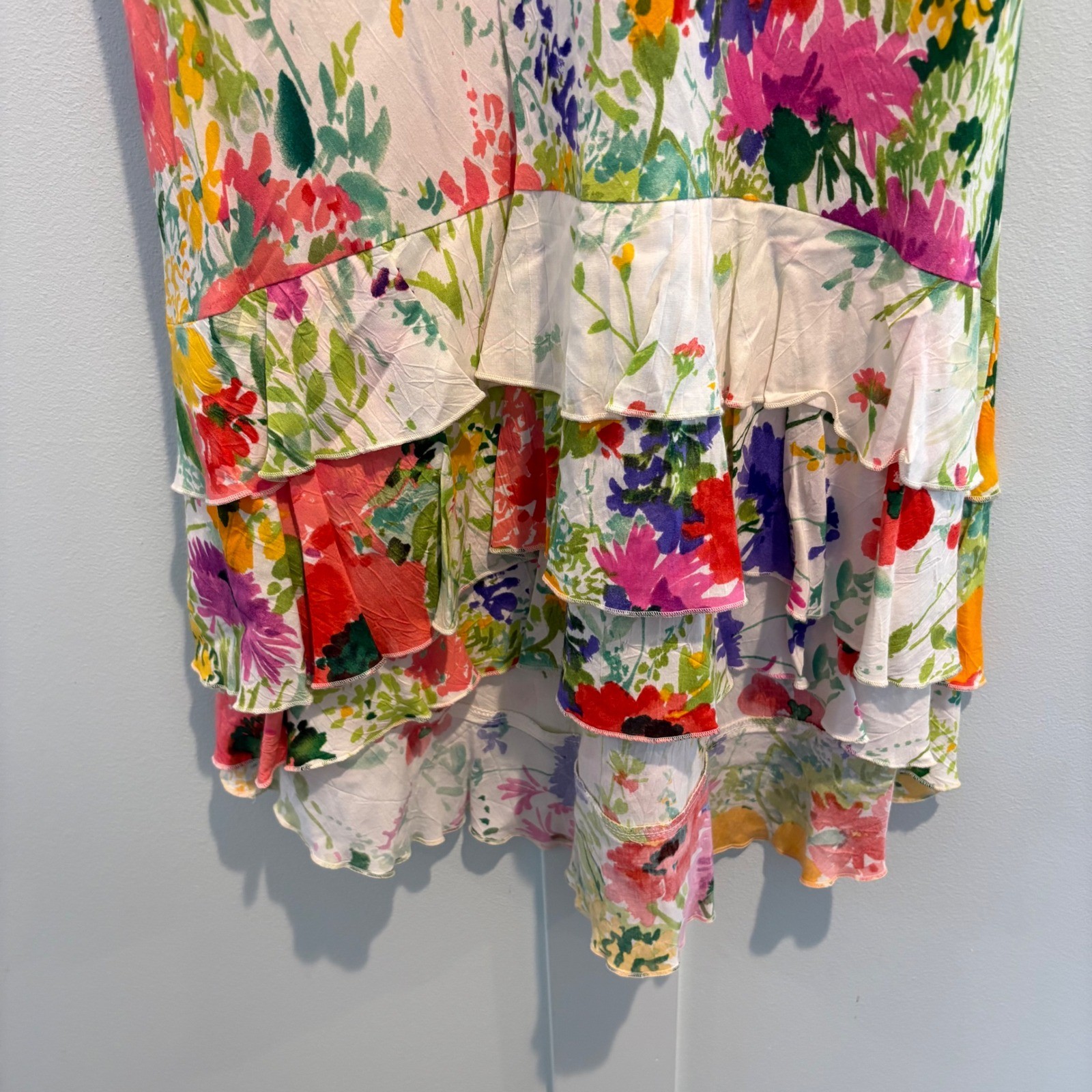 Vtg Jams World Small Floral Maxi Ruffle Skirt Rayon Cottage Bouquet Resort Art