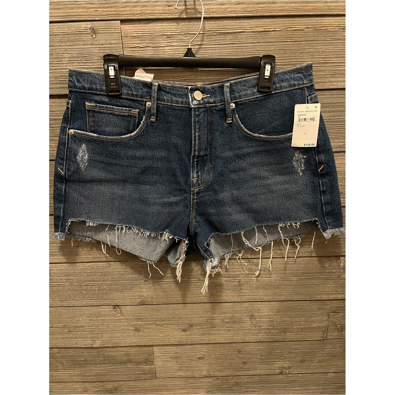 Good American Good 90s Dark Blue Distressed Cutoff Jean Shorts