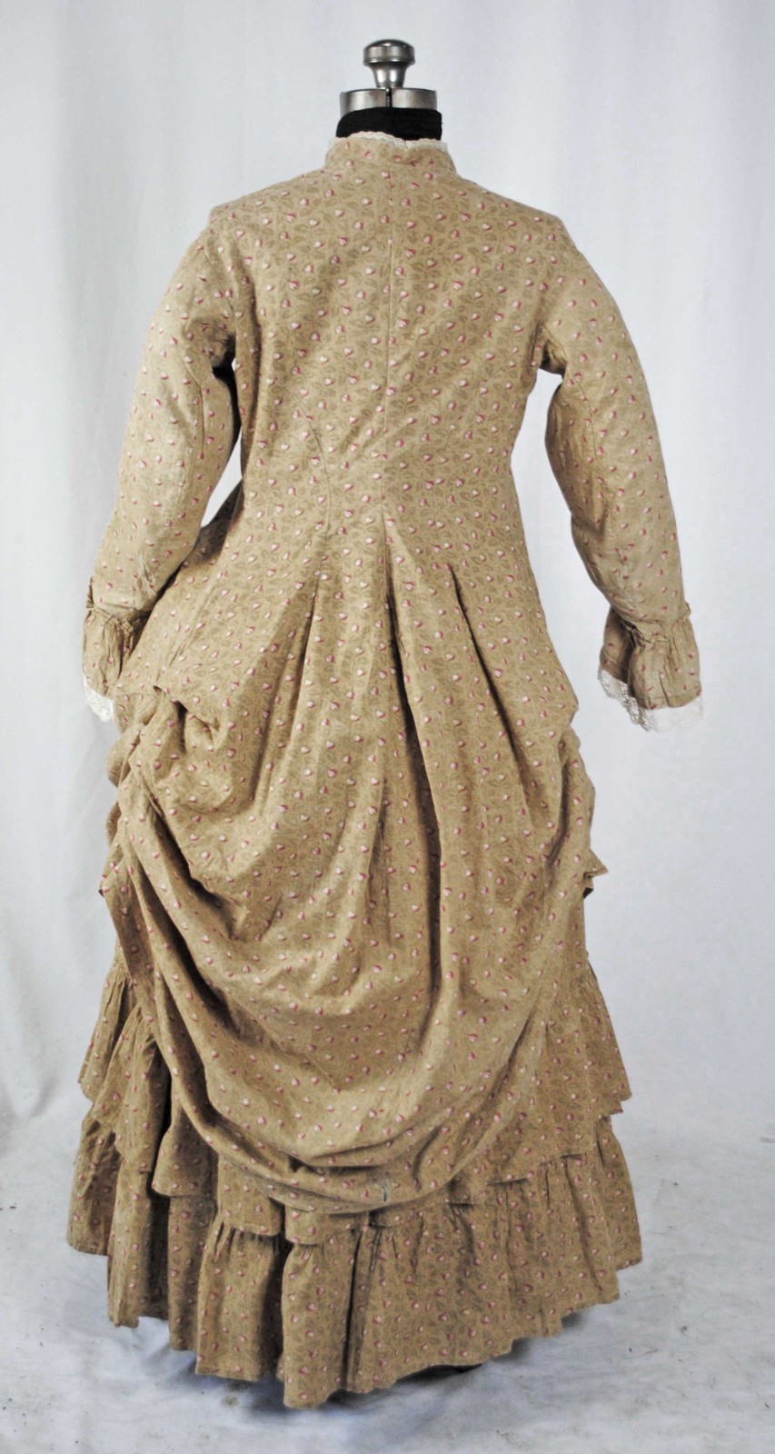 VICTORIAN 2 PIECE PRINTED CALICO AFTERNOON VISITING BUSTLE DRESS 1890