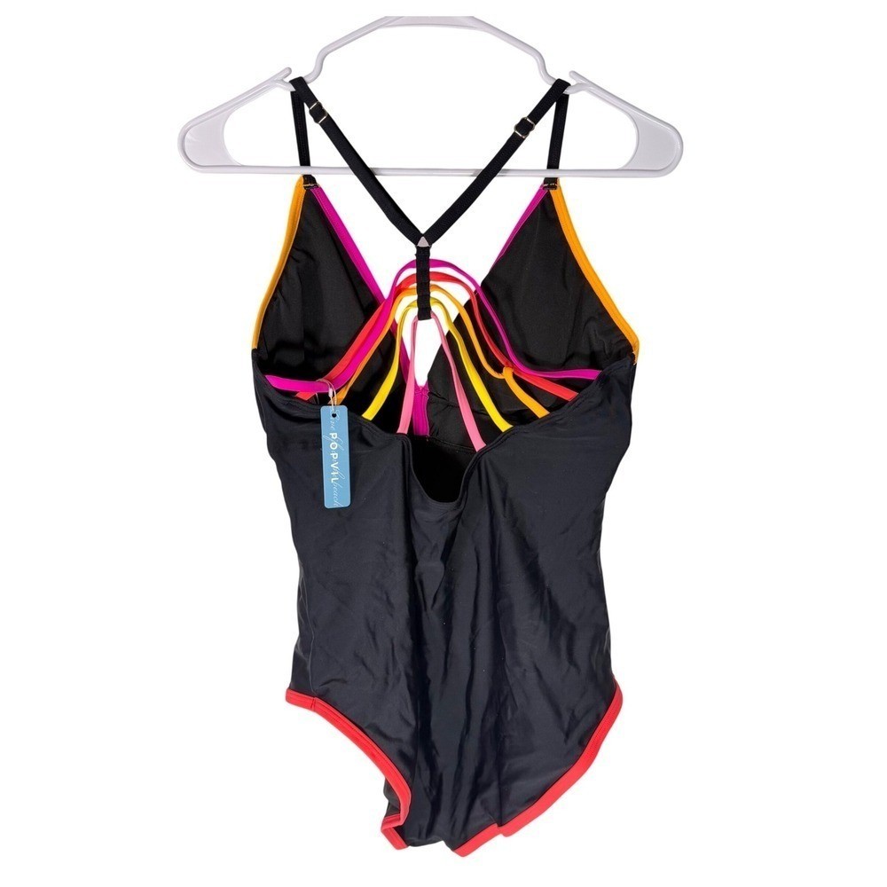 NWT Popvil Neon Color Block Strappy Back One Piece Swimsuit Medium