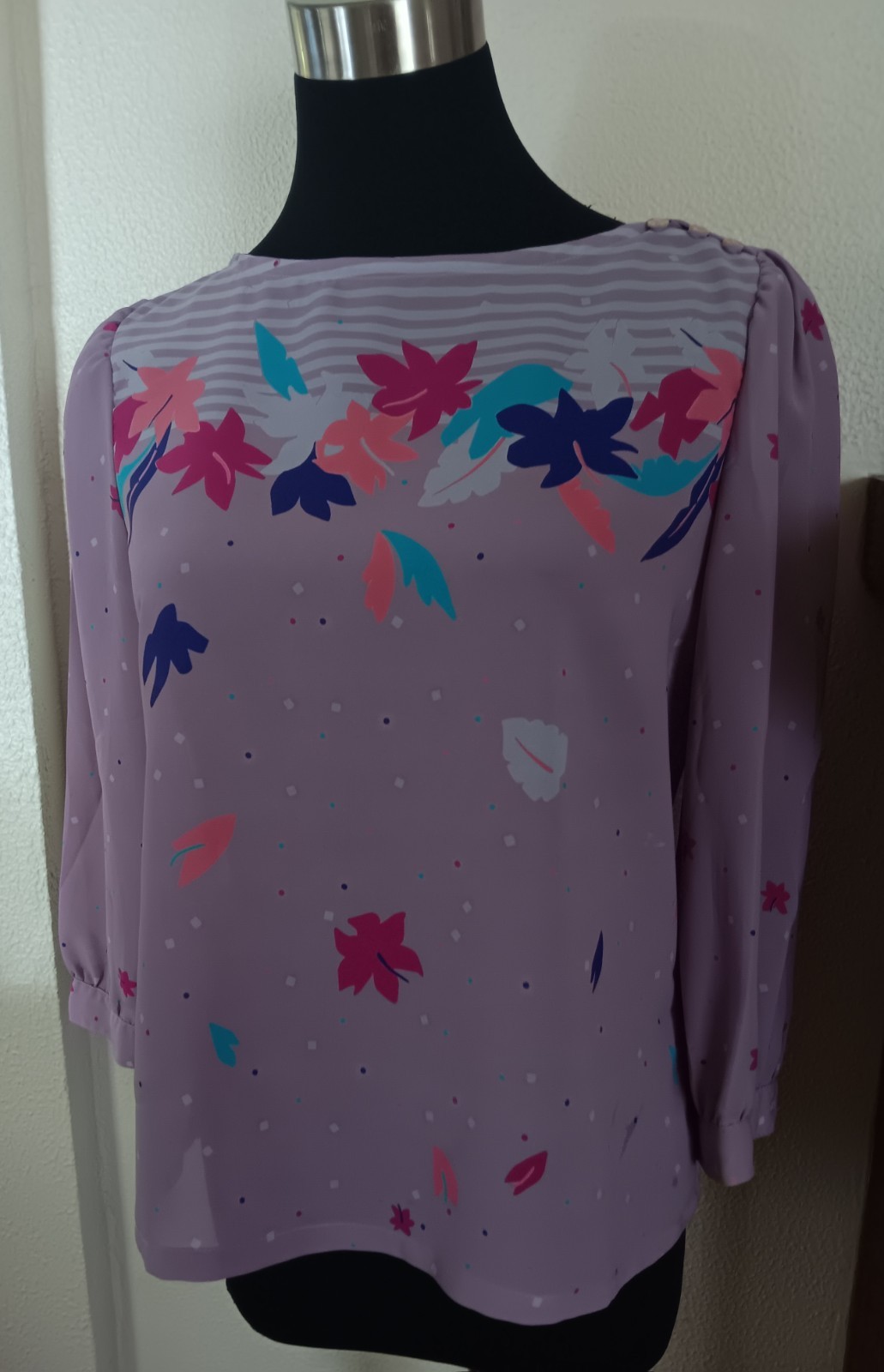 Vintage 80s WCC West Coast Connection BOATNECK Puff Slv Floral Blouse Sz 7/8 S