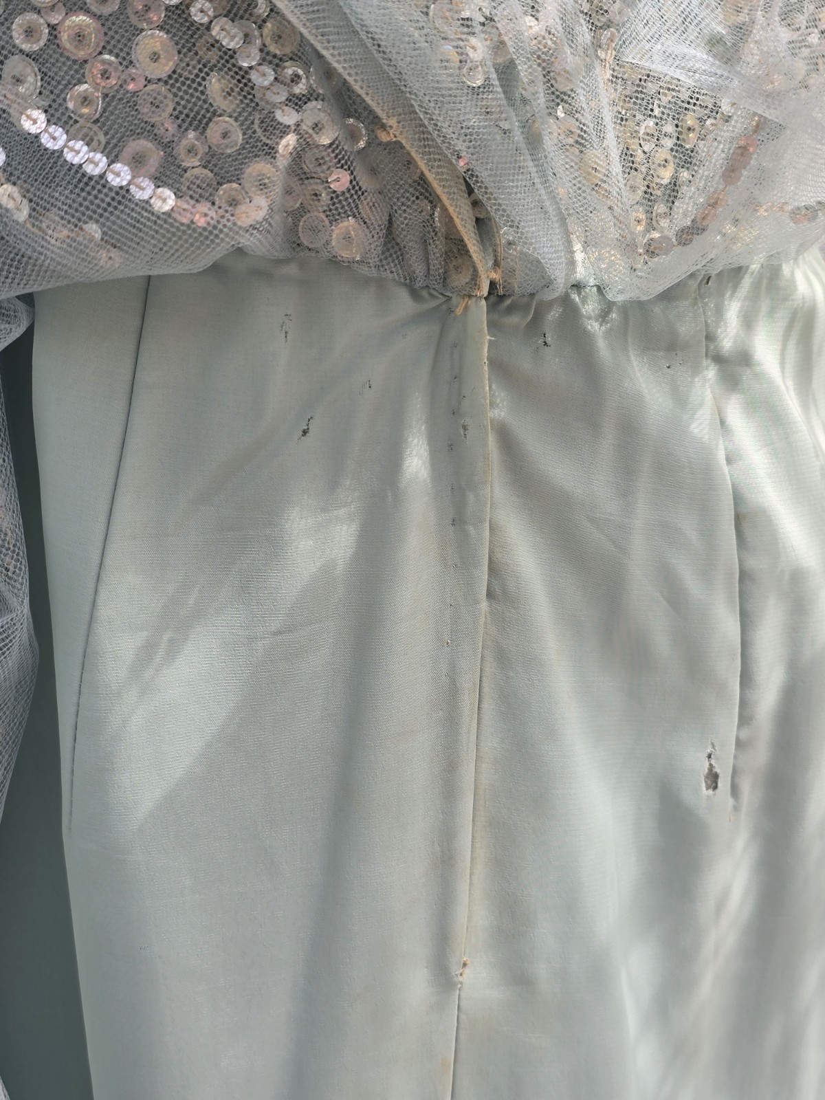 Victoria Royal Ltd. Vintage 60s Beaded Ice Blue Silk Formal Prom Dress size 18