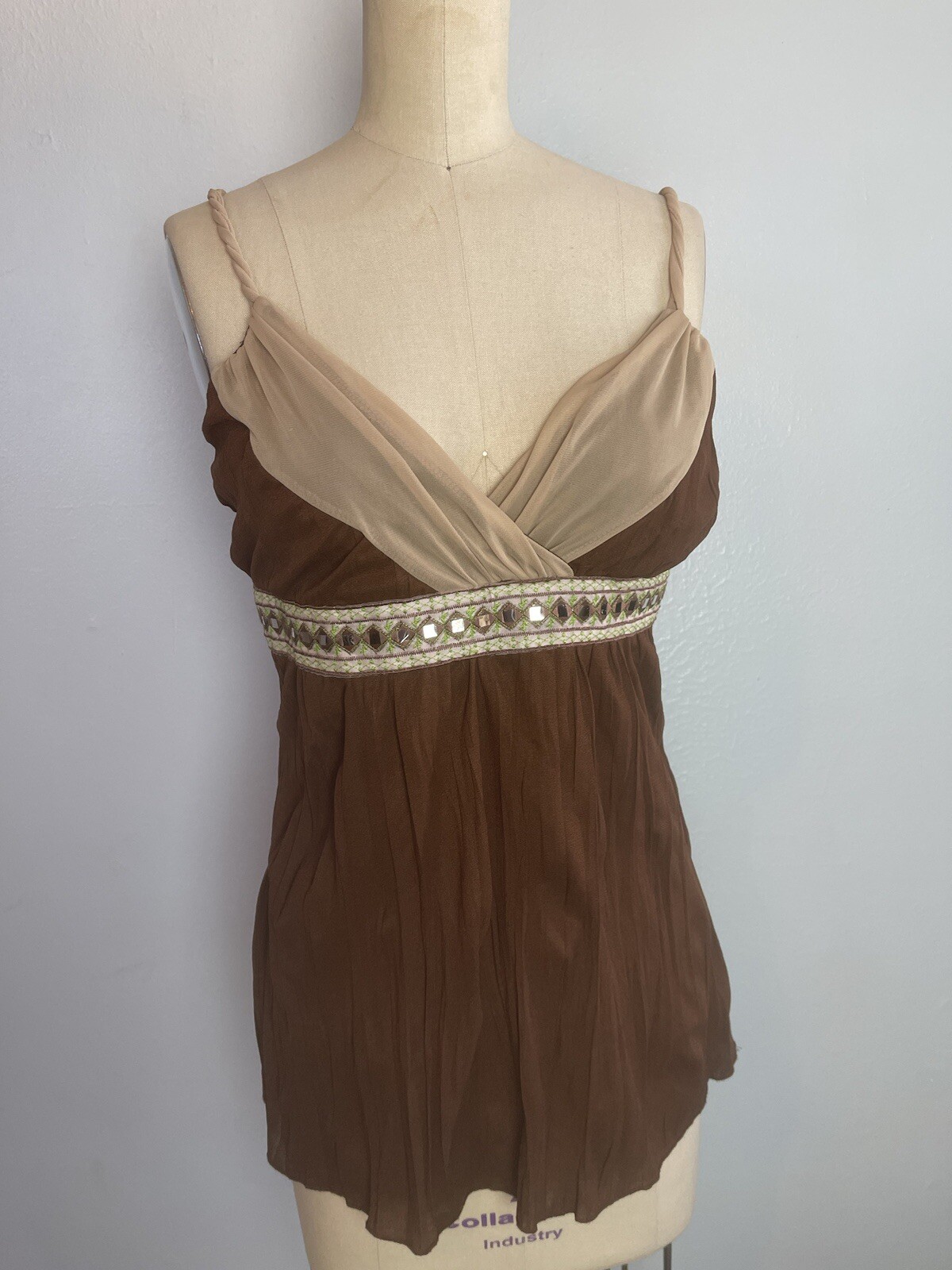 Brown Embellished Y2K Empire Waist Tank Vol 1