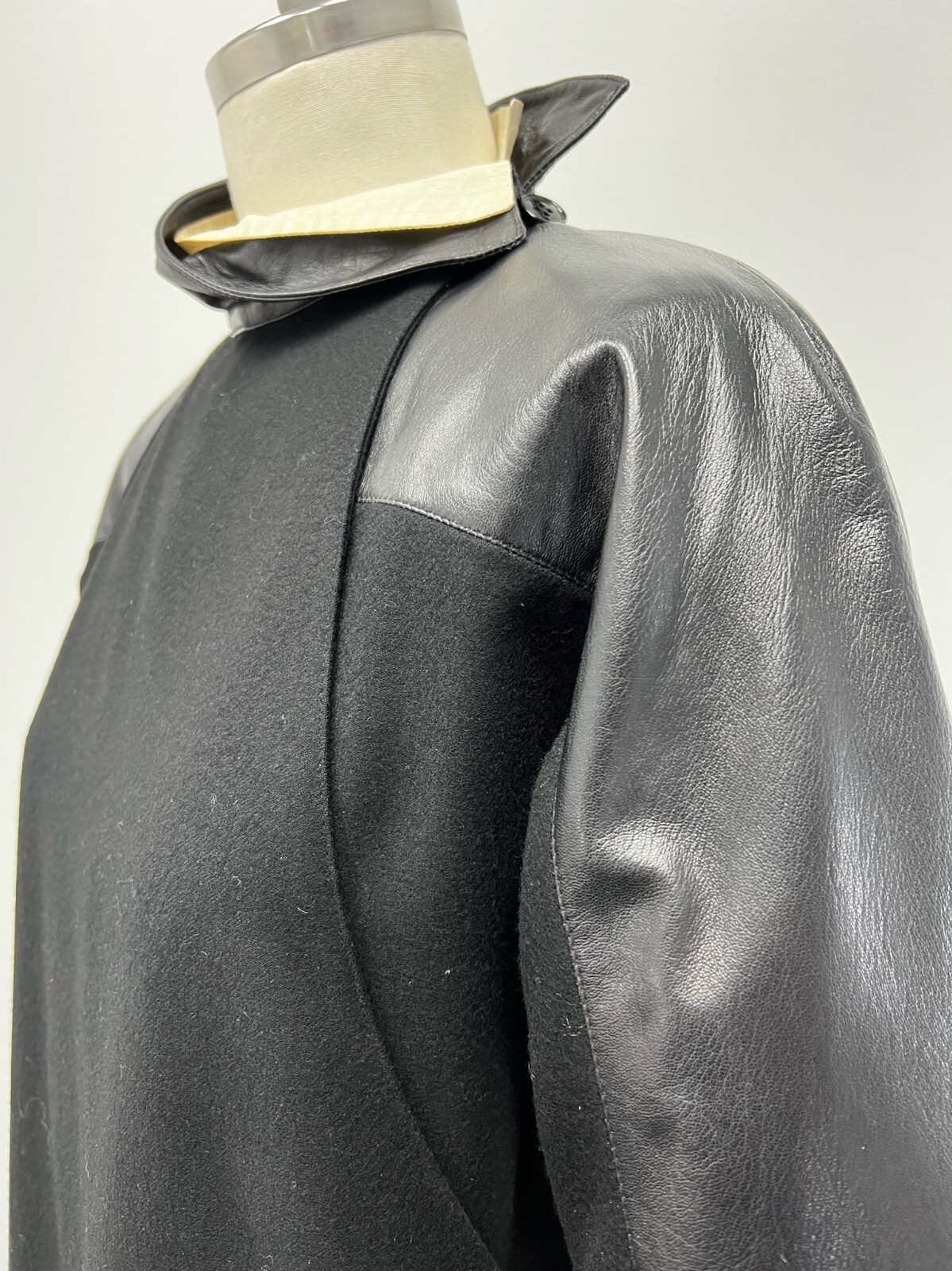 VTG 1980&rsquo;s Gianfranco Ferre black leather & wool dress, avant-garde, new wave