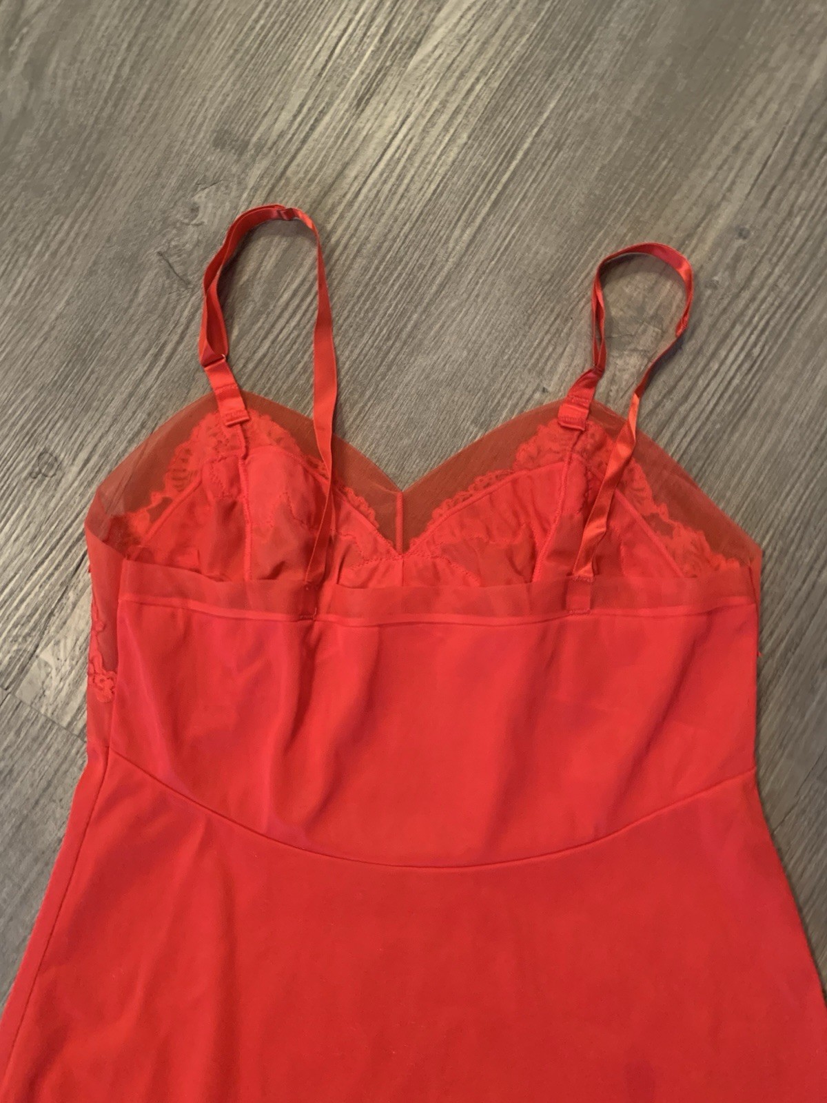 Vintage Charmode 100% Silky Nylon Red Full Slip Lace Detail Pleated Cups Sz 36
