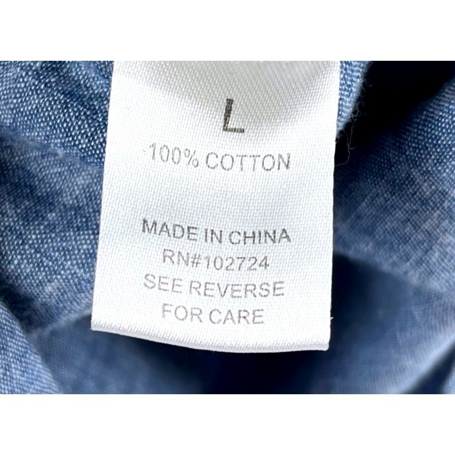 Hester & Orchard Chambray Denim 3/4 Sleeve Button Up Blue Jean Shirt Women&rsquo;s L