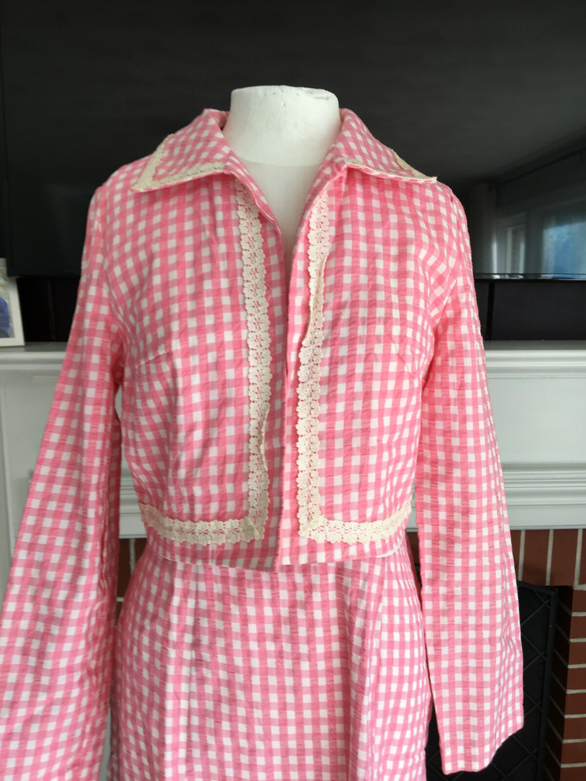 Vintage Pink White Gingham Check Sleeveless Shift Dress w/ Jacket Size 12 1960s