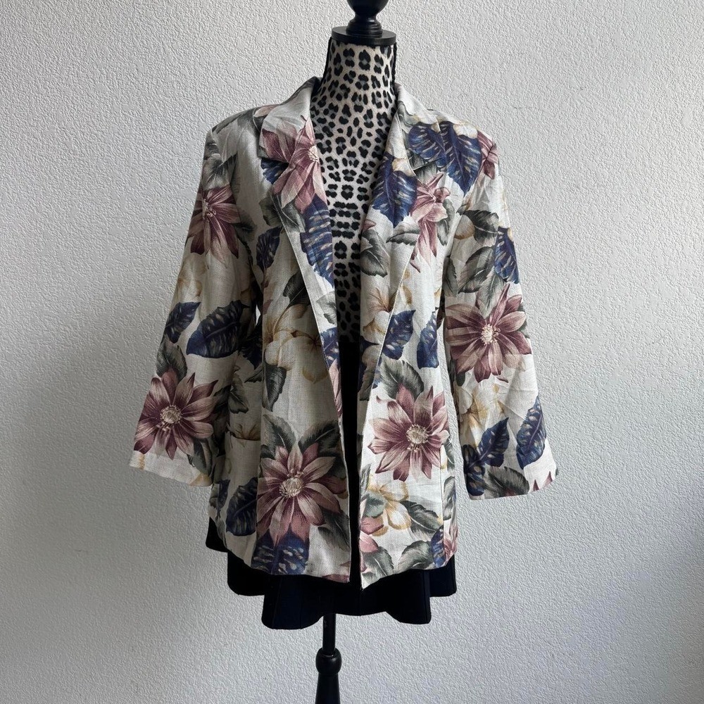 Joanna vintage Floral multicolored open blazer with 3/4 sleeves