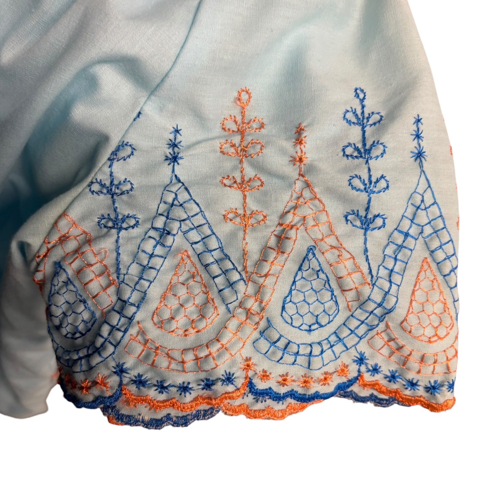 Vintage Light Blue Embroidered Button Front House Dress Robe Pockets Retro L
