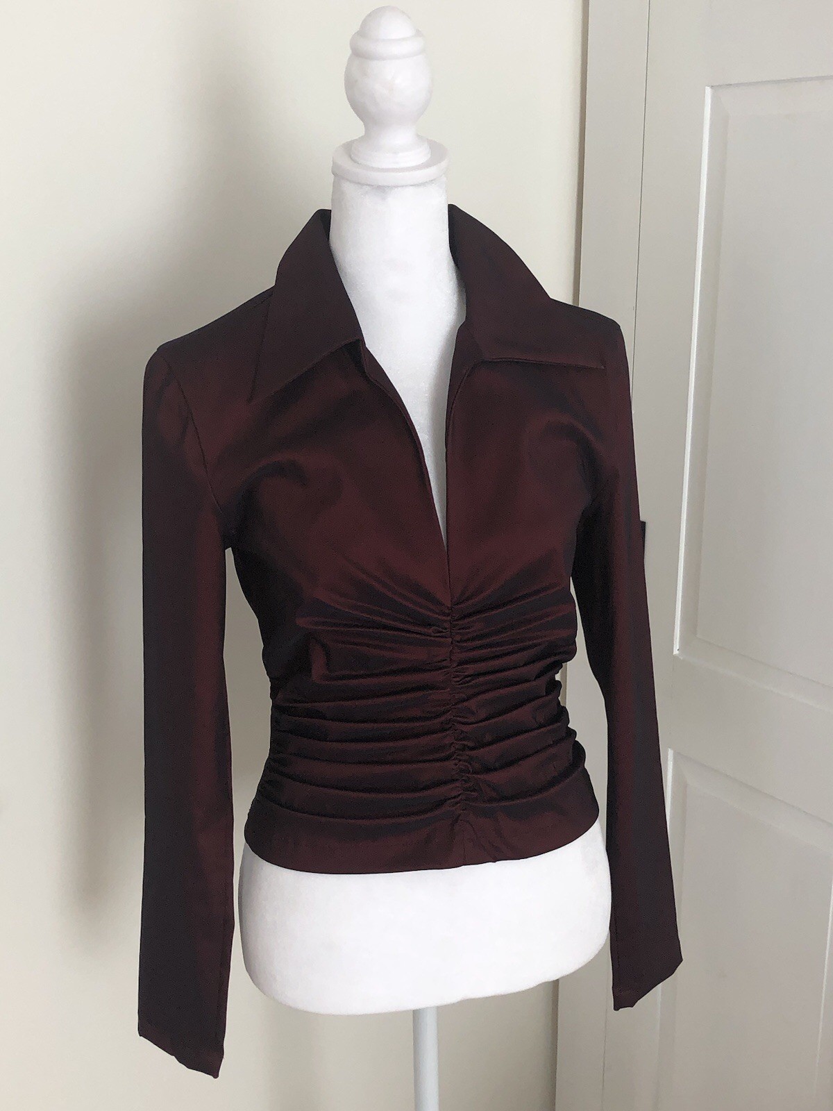 Vintage 90s 2000s Tadashi Red V Neck Top XS Gothic Vampire Y2K Iridescent
