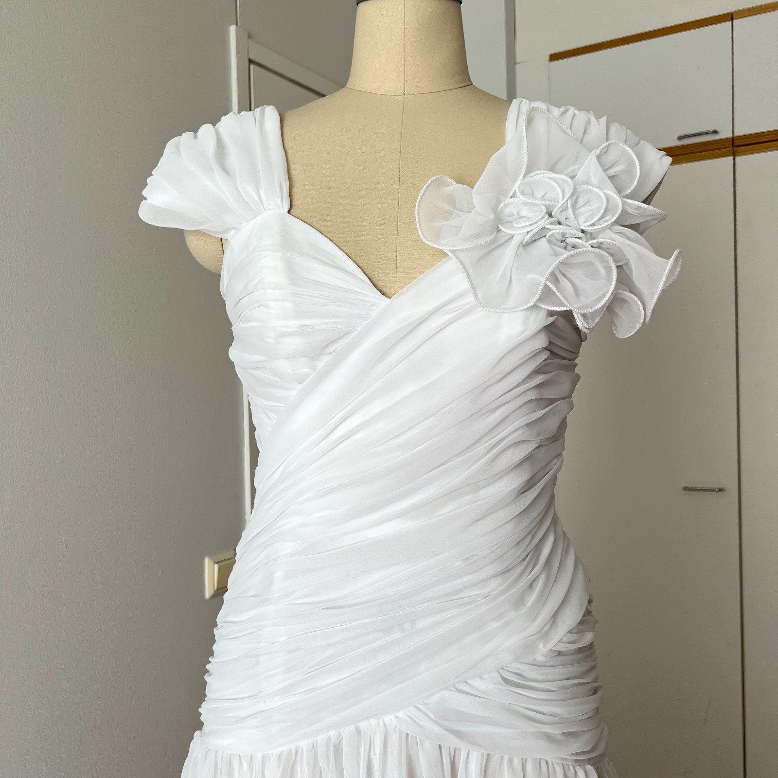 1980s JOHN CHARLES Minimalist Wedding Dress Drop Waist Bridal Fairytale Romantic
