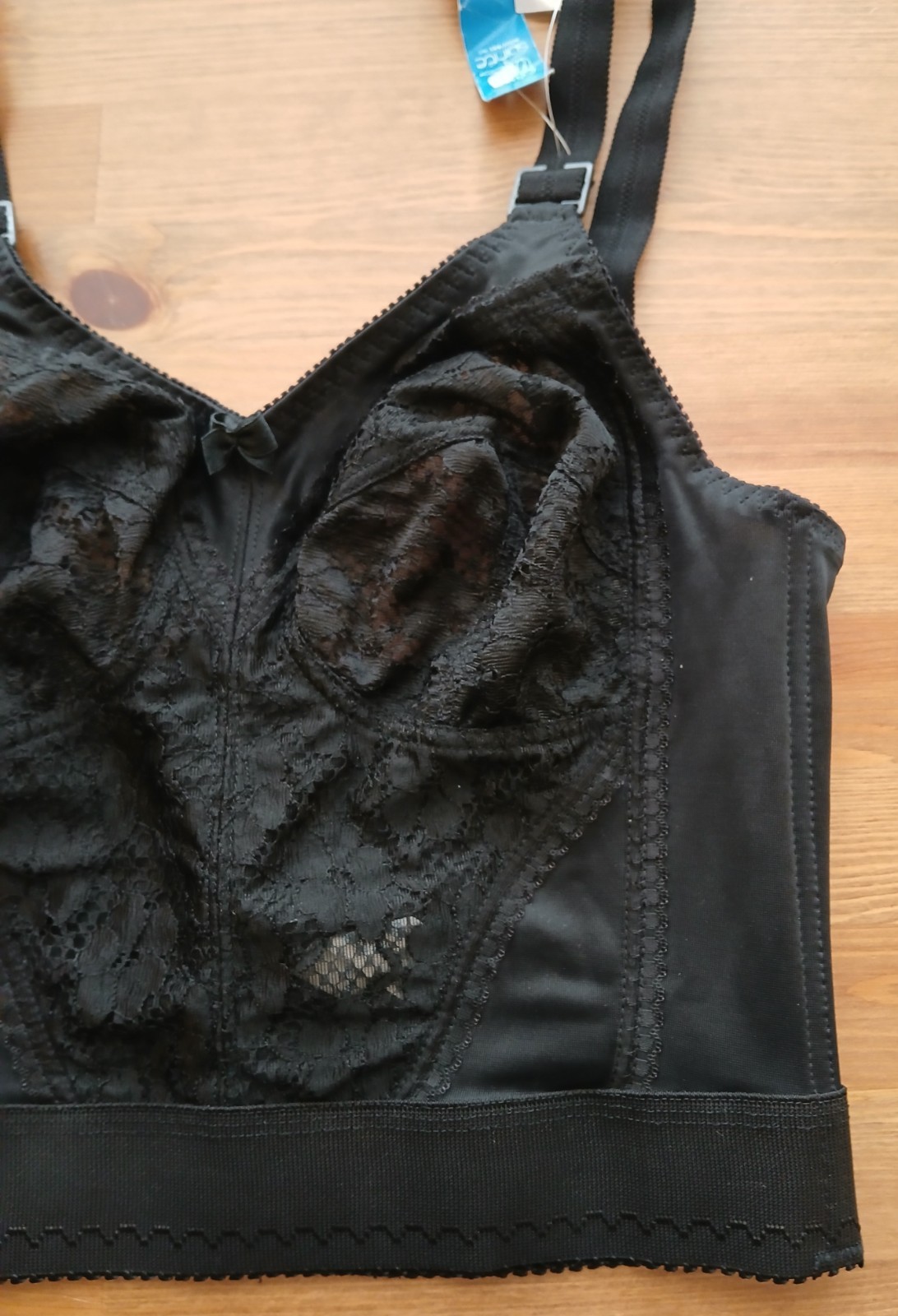 Spirite Longline Shapewear Bra 34B 788 Black Pinup Lace Underwire New Vtg 70s
