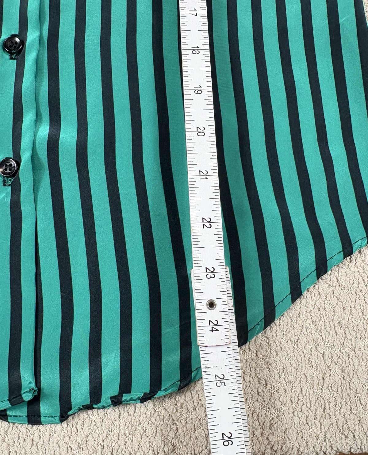 Vintage Pussy Bow Scarf Blouse Button Up Women&rsquo;s 8 Striped Green Made In USA