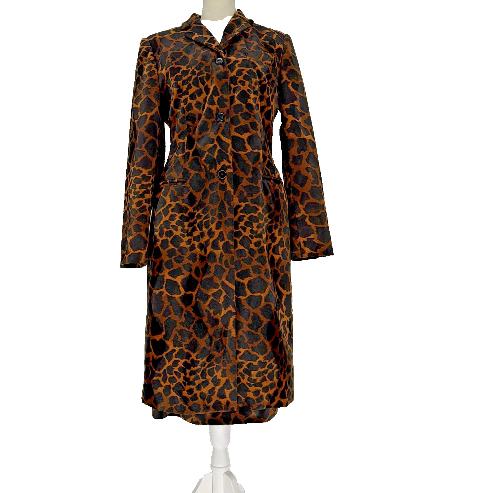 VTG Leopard Print Matching Set Long Trench Jacket & Midi Skirt Suit 2PC