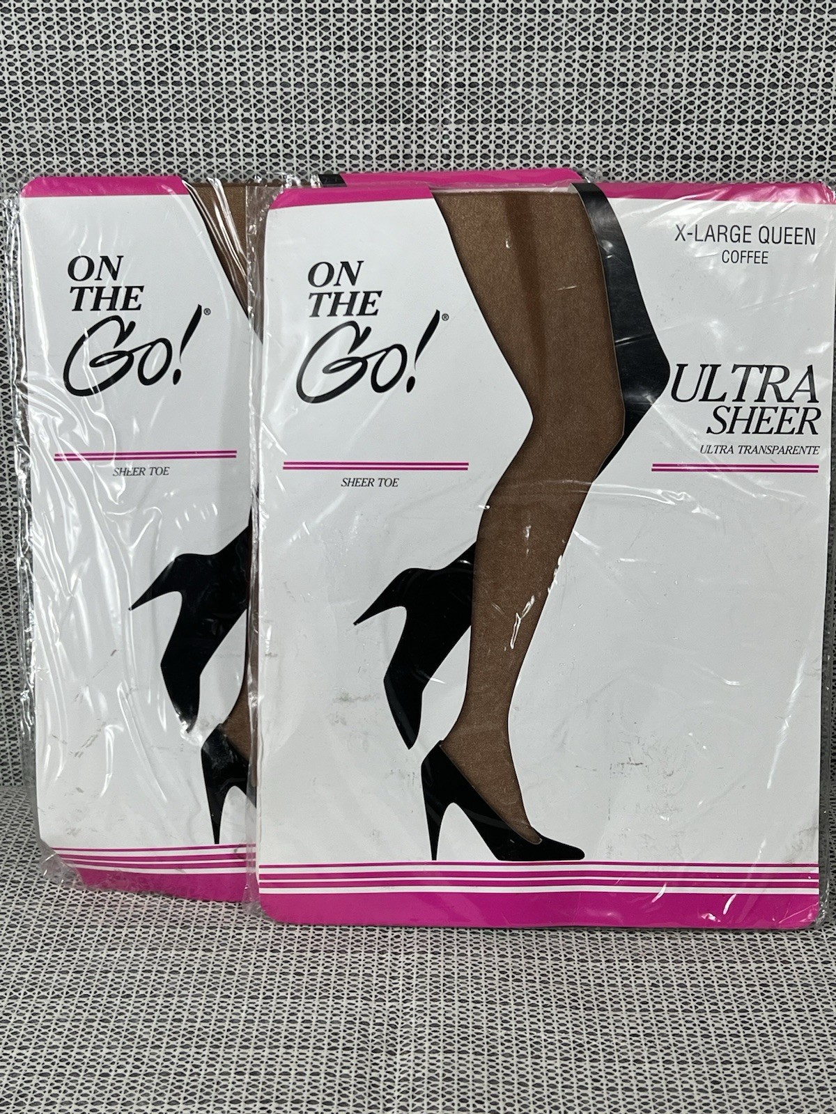 ON THE GO 2 Pairs Vintage Ultra Sheer Toe Pantyhose X-LARGE QUEEN coffee