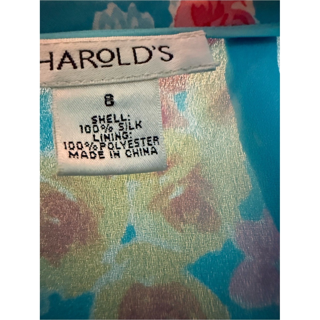 Harold&rsquo;s 100% Silk Teal A-Line Skirt with Yellow & Pink Floral Print