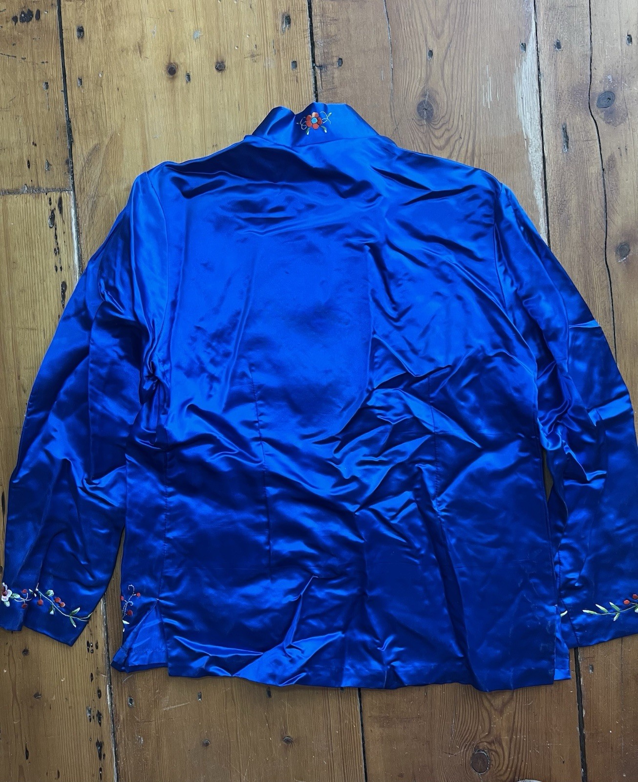 Vintage Plum Blossoms Blue Silk Jacket Chinese Heavily Embroidered Size 38