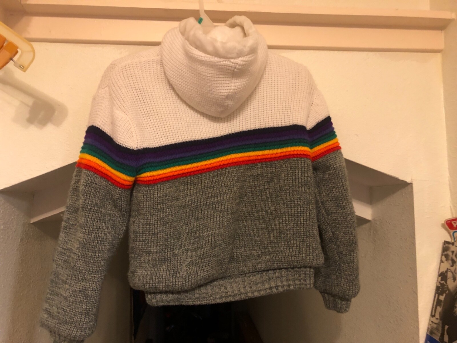 SMALL – VTG Brittania RAINBOW Sweater Hooded Zip Up Jacket Preppy Fleece Lined