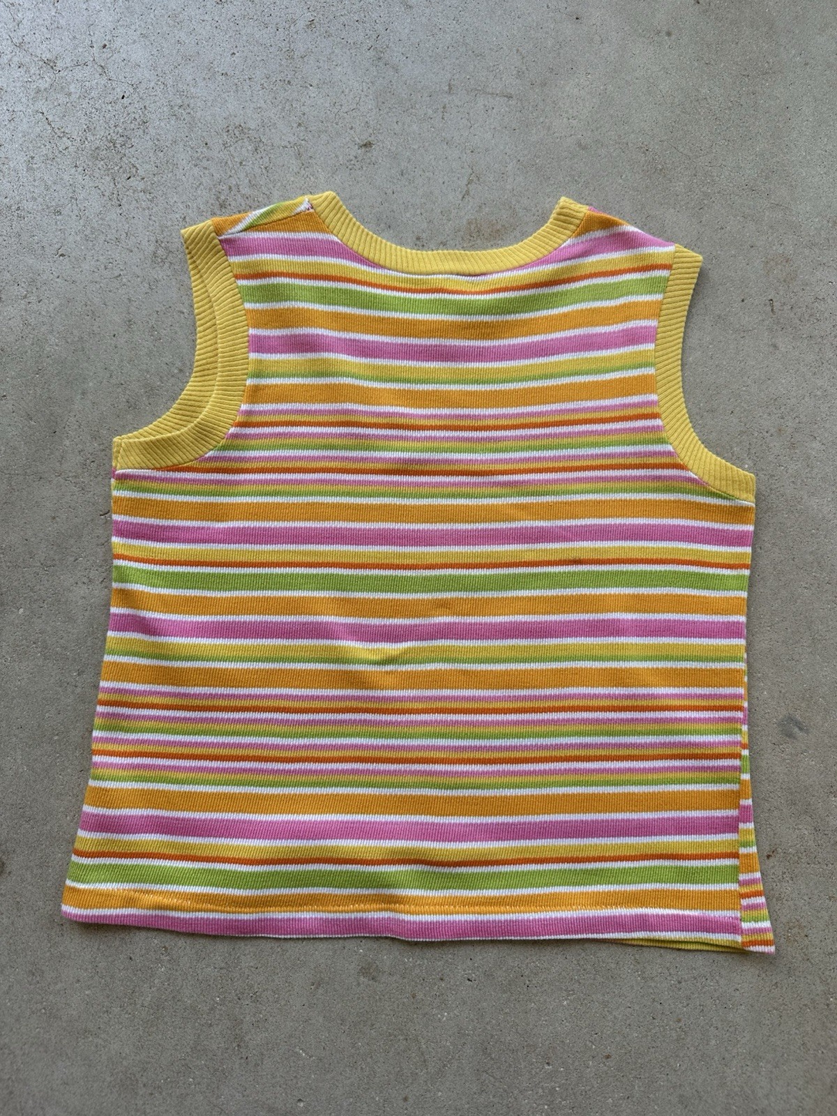 1960s 70s Stripe Knit Crop Tank Top Mod Resort Sportswear Surf Pink XS S VTG