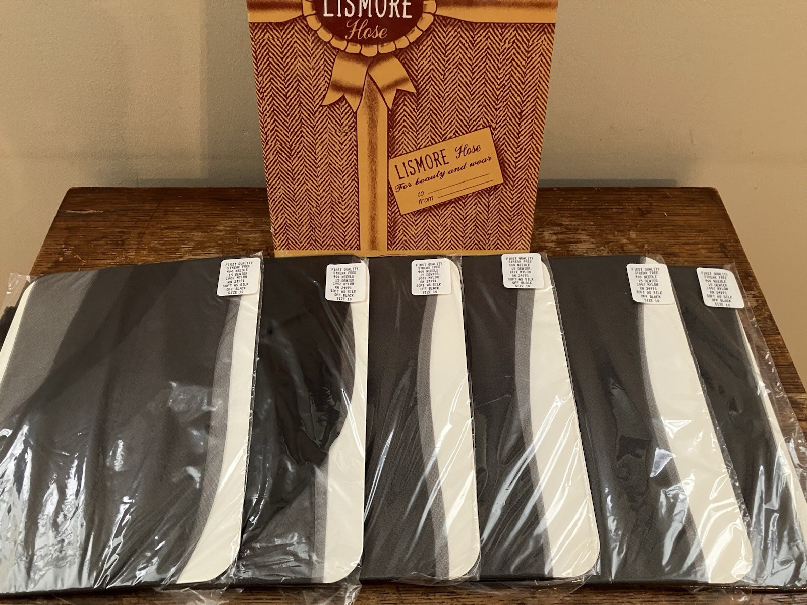 6 PAIRS 10 X 33” OFF BLACK RHT REINFORCED HEEL & TOE BLACK NYLON STOCKINGS 15DEN