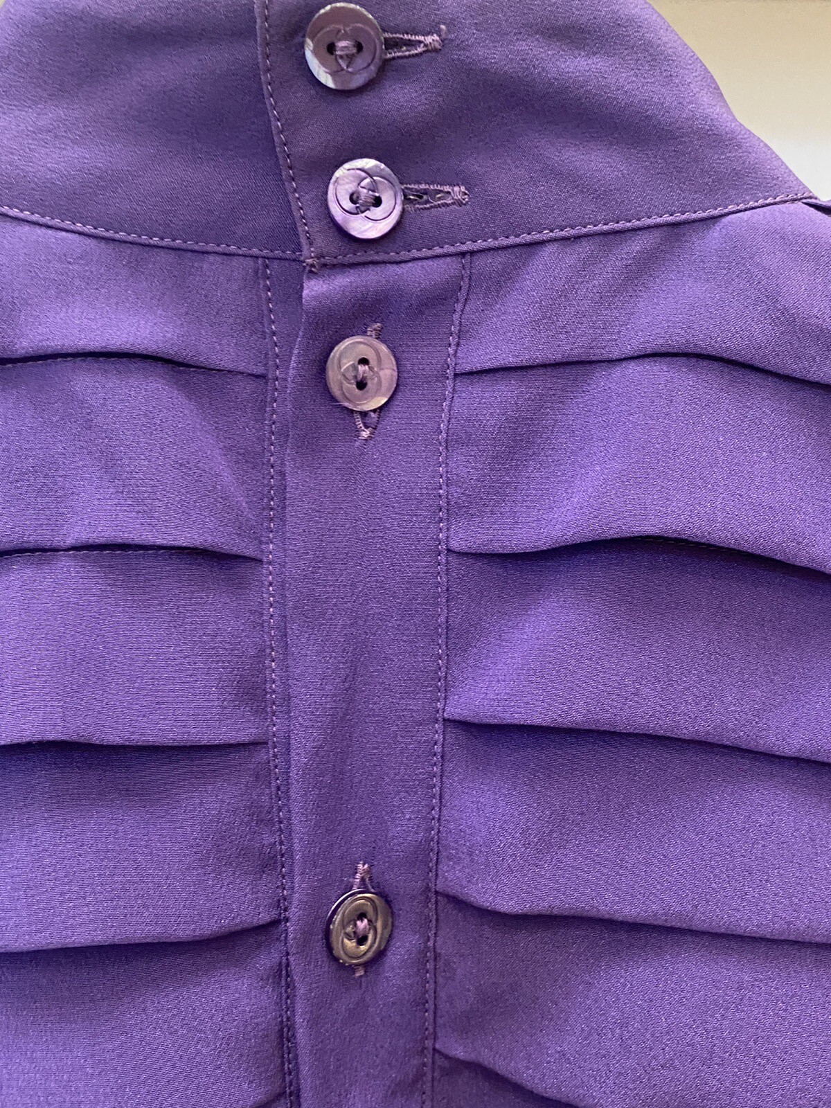 GUCCI Authentic Vintage 80s Purple Silk Pleated L/S Lined Blouse Size 42 Italy