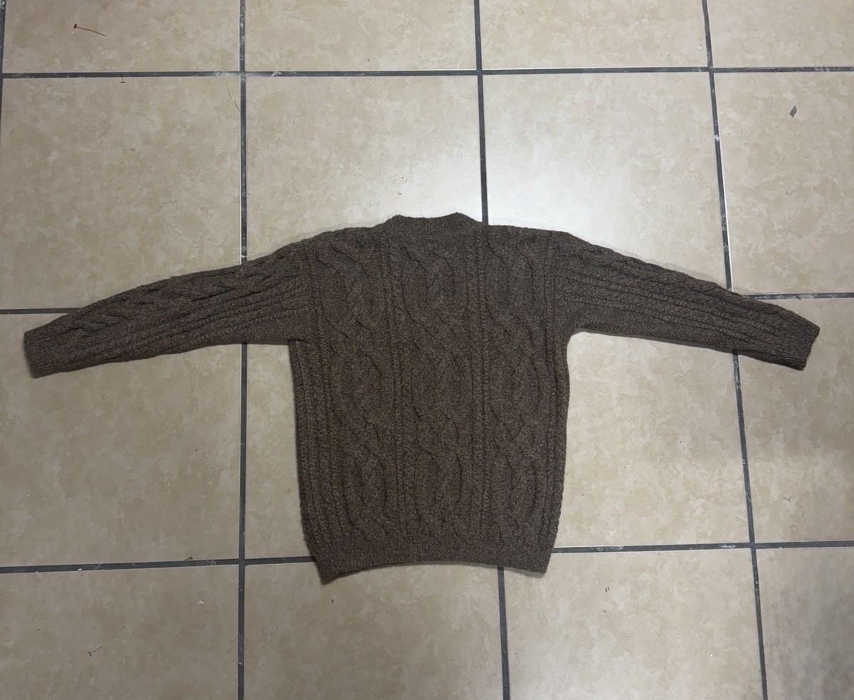 Hand Knit Artisan Alpaca Wool Sweater Natural Brown Fisherman Patagonia Chile