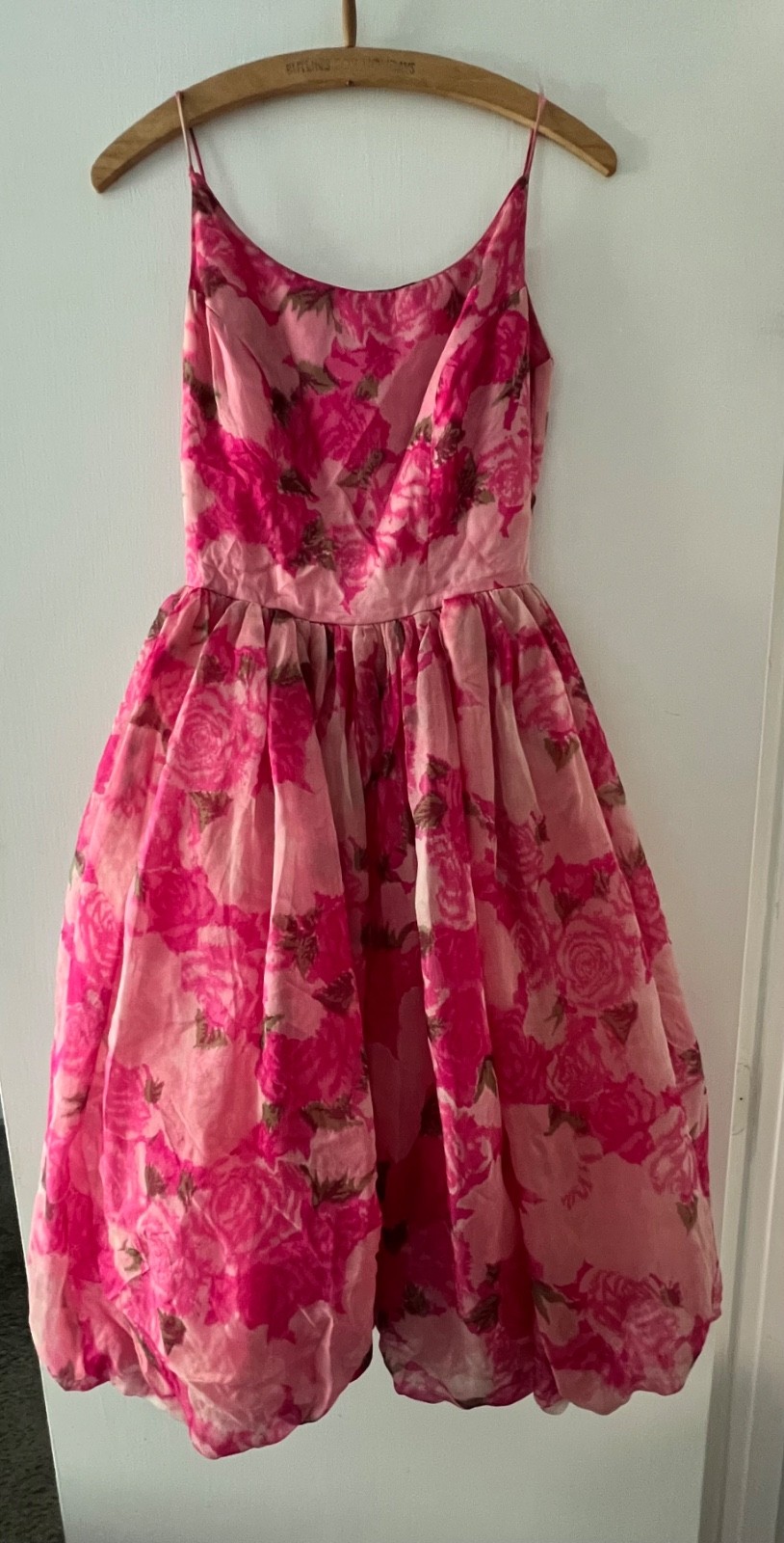 VTG 50&rsquo;s Saks Fifth Avenue Pink Floral Bubble Hem Dress SZ XS/S 24 inch Waist