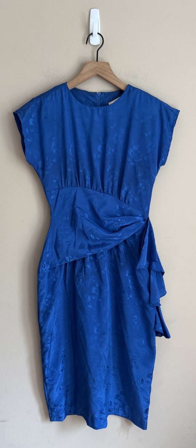 Vintage Dress 70s 80s Sheath Silky Secretary Nina Piccalino Womens Size XS 0 2