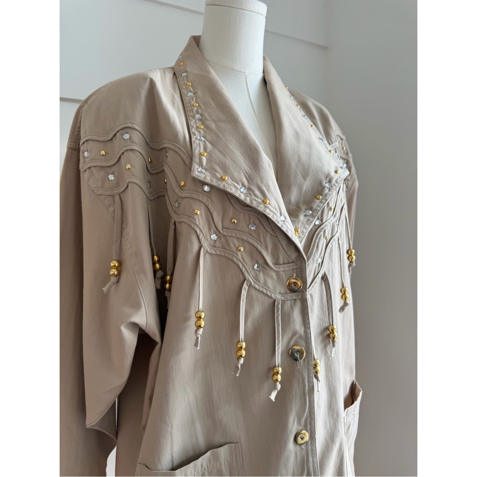 Vintage Embellished Lightweight Jacket with Tassels Adolfo Relaxed Fit size XL
