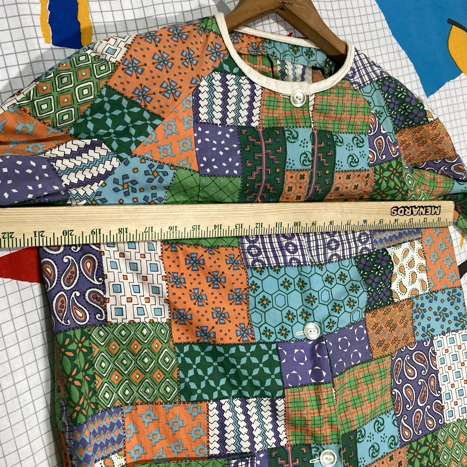 Vintage 40s 50s Paisley Dress Patchwork Print Chore Day House Button Front