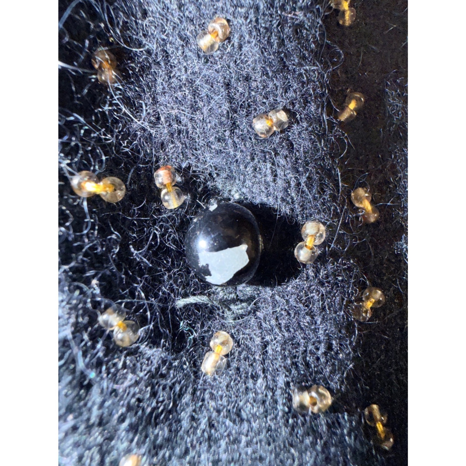 Vintage Fully Fashioned Fur Blend Black Bronze Beaded Floral Cardigan Sweater