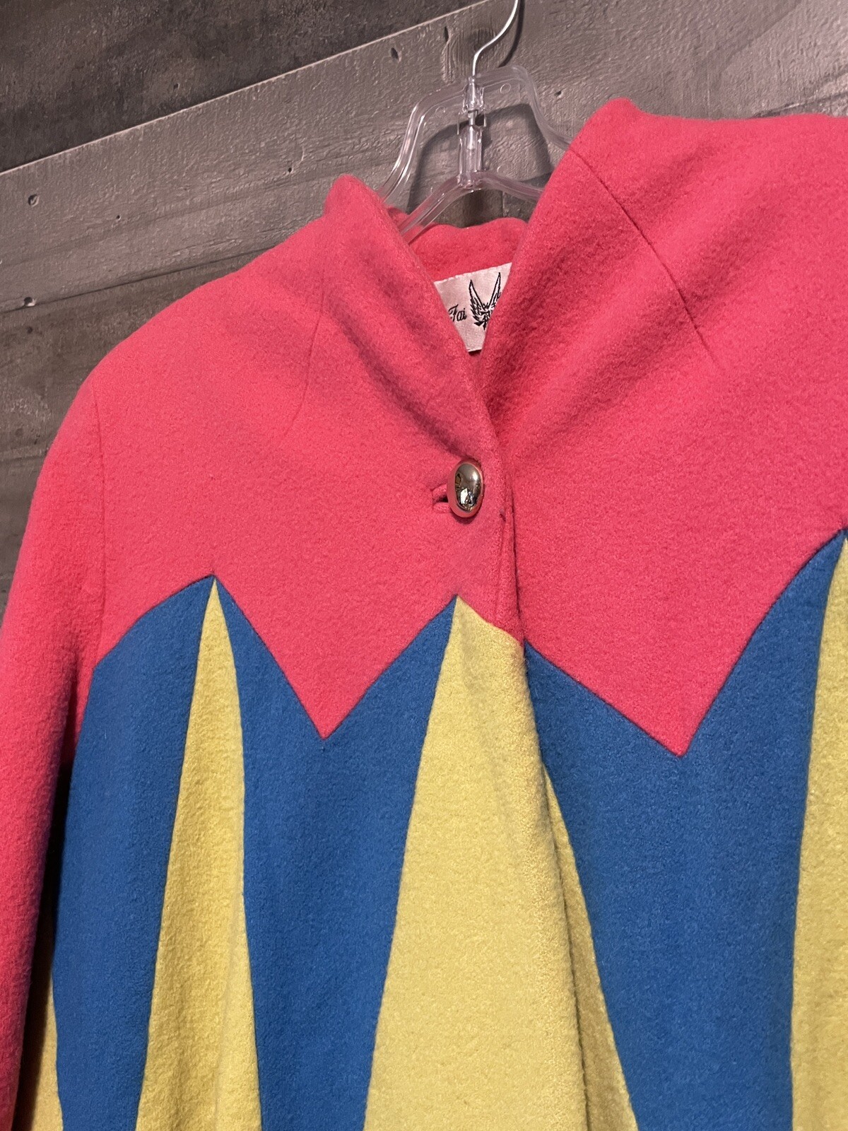 Vintage Swing Wool Coat Jacket Retro Neon Brite Pink Yellow Blue Fai Tat