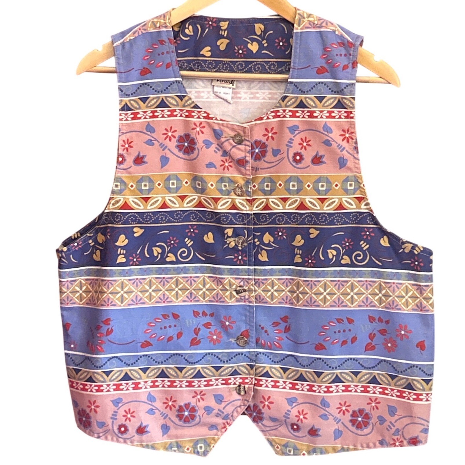 Vintage 90s Vivaldi Jeanswear Vest Floral Geometric Boho Art Teacher Cottagecore