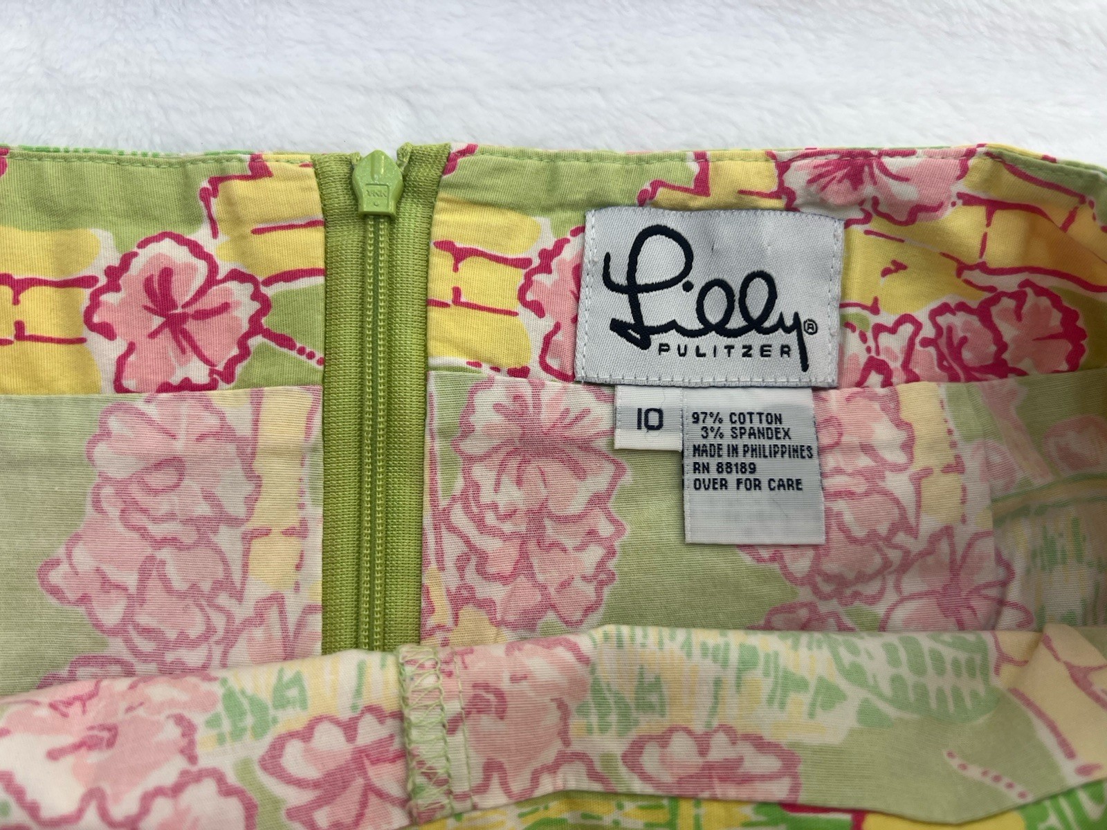 VTG 90s Lilly Pulitzer Mini Skort Lime Green Pink Flowers Tiki Summer Bow S 10