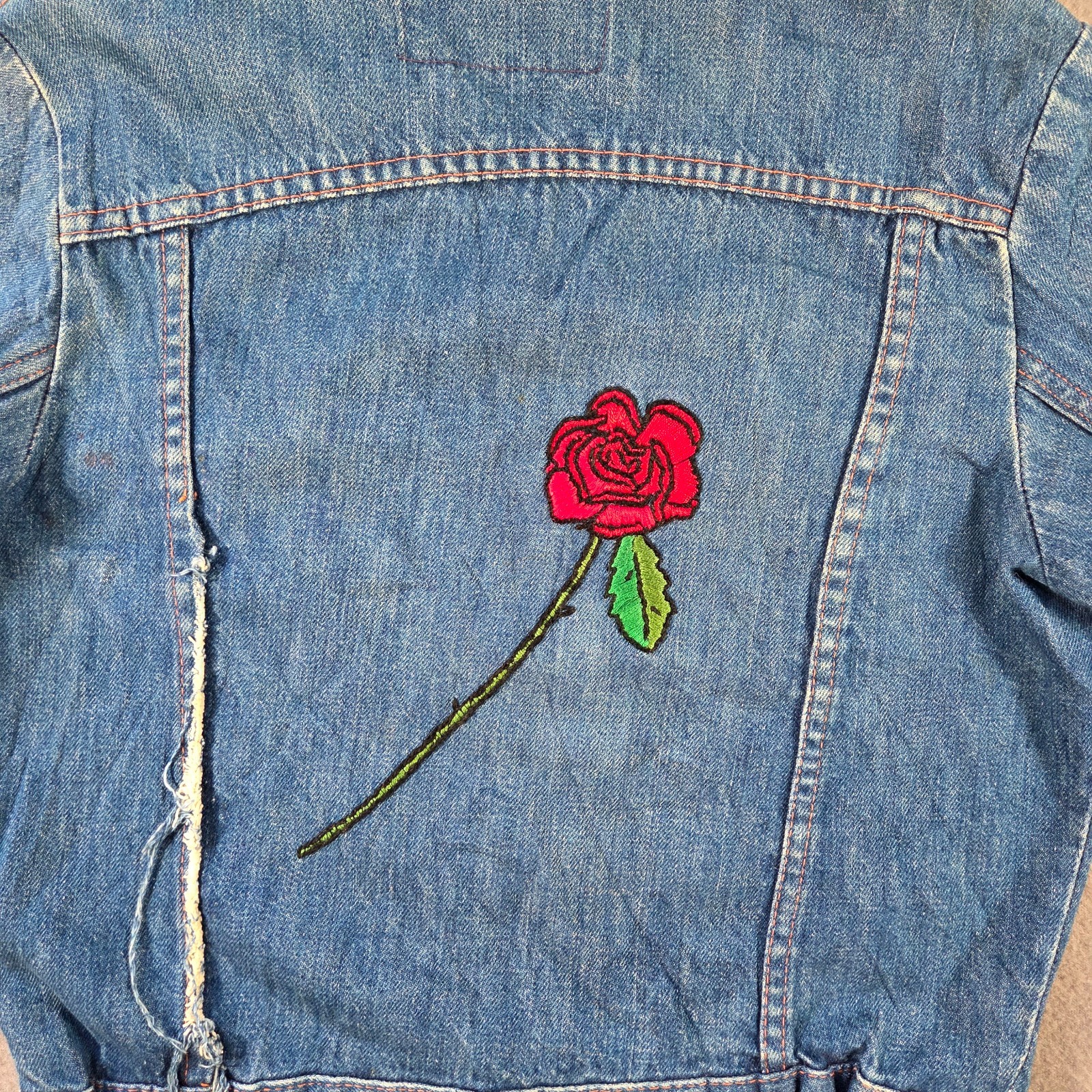 Vintage Sears Jacket Womens Small Denim Snap Put On Shop 80s Workwear Distressed